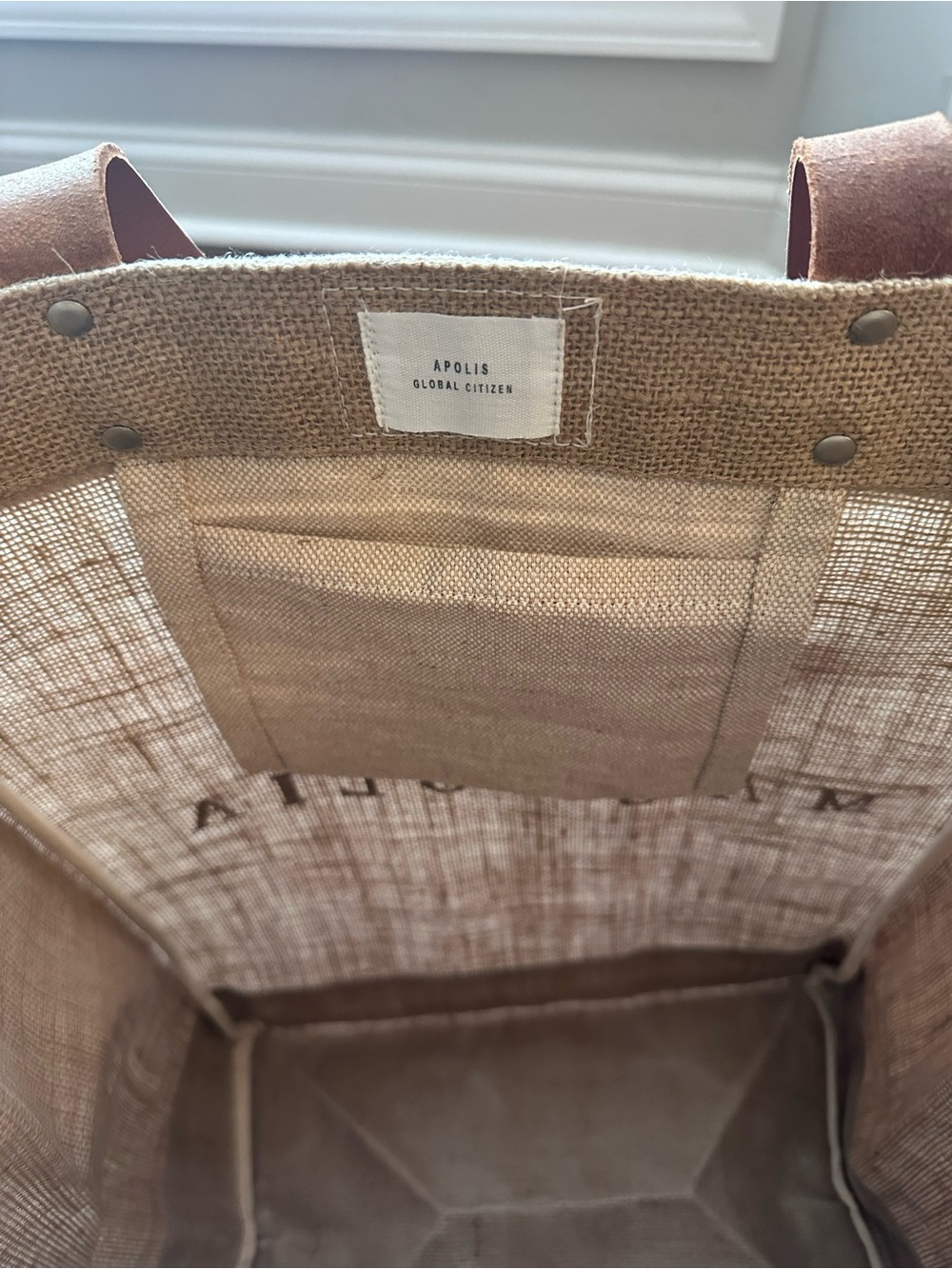 NWT Magnolia Natural Canvas Market Tote with Brown Leather Handles - Picture 5 of 5